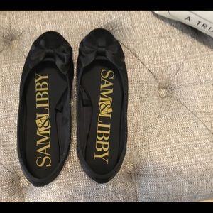 Black Satin Flats with Bow detail